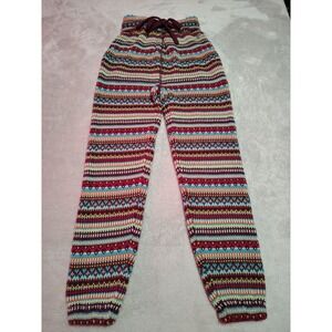Sugar And Bruno Sweater Knit Joggers Junior XXS Burgundy Fair Isle Stretch NWT